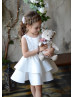 White Lace Satin Layered Flower Girl Dress First Birthday Dress